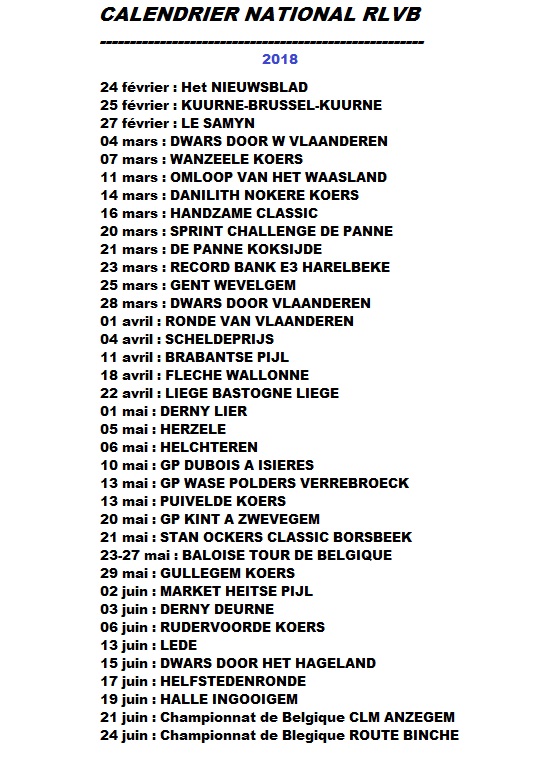 calendrier 2018 course RLVB nationales